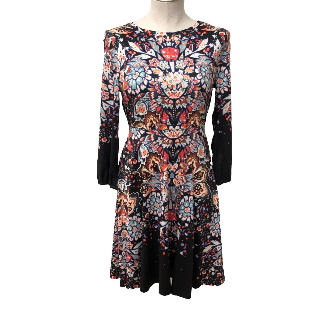 Aldomartins Fit And Flare Dress Womens XS Long Sleeve Artsy Floral Teacher